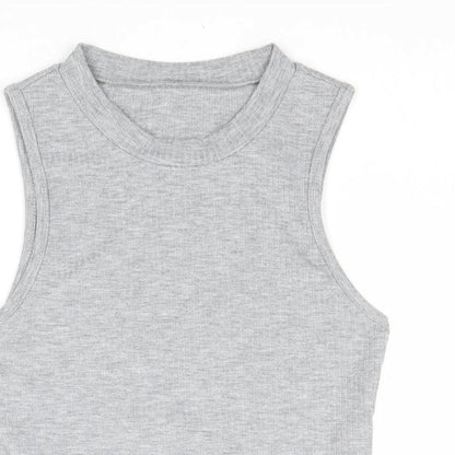 SheIn Womens Grey Cotton Basic Tank Size S Round Neck