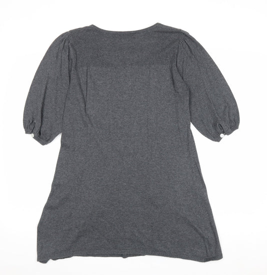 b.young Womens Grey Cotton Basic Blouse Size XL Round Neck