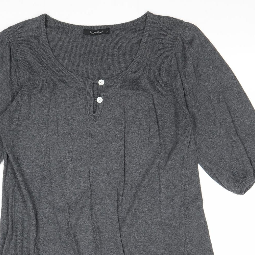 b.young Womens Grey Cotton Basic Blouse Size XL Round Neck