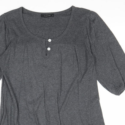 b.young Womens Grey Cotton Basic Blouse Size XL Round Neck