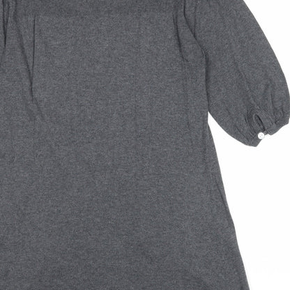 b.young Womens Grey Cotton Basic Blouse Size XL Round Neck