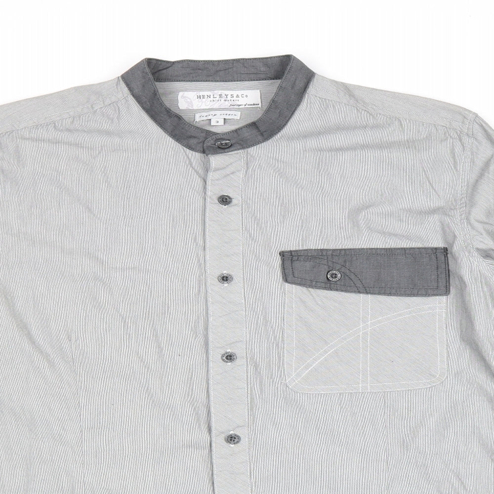Mens UK Size M Henleys Grey  Button-Up Long Sleeve Casual Shirt