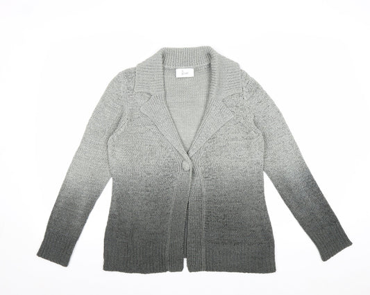BHS Womens Grey Collared Acrylic Cardigan Jumper Size 8 - Ombré