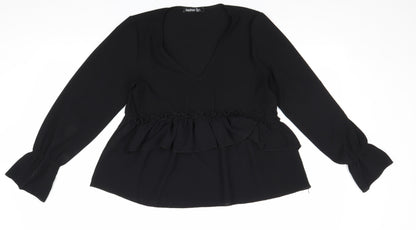 Boohoo Womens Beige Polyester Basic Blouse Size 10 V-Neck