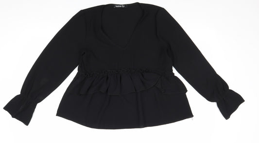 Boohoo Womens Beige Polyester Basic Blouse Size 10 V-Neck