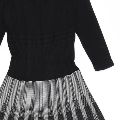 Max Studio Womens Black Geometric Cotton Skater Dress Size M Scoop Neck Pullover