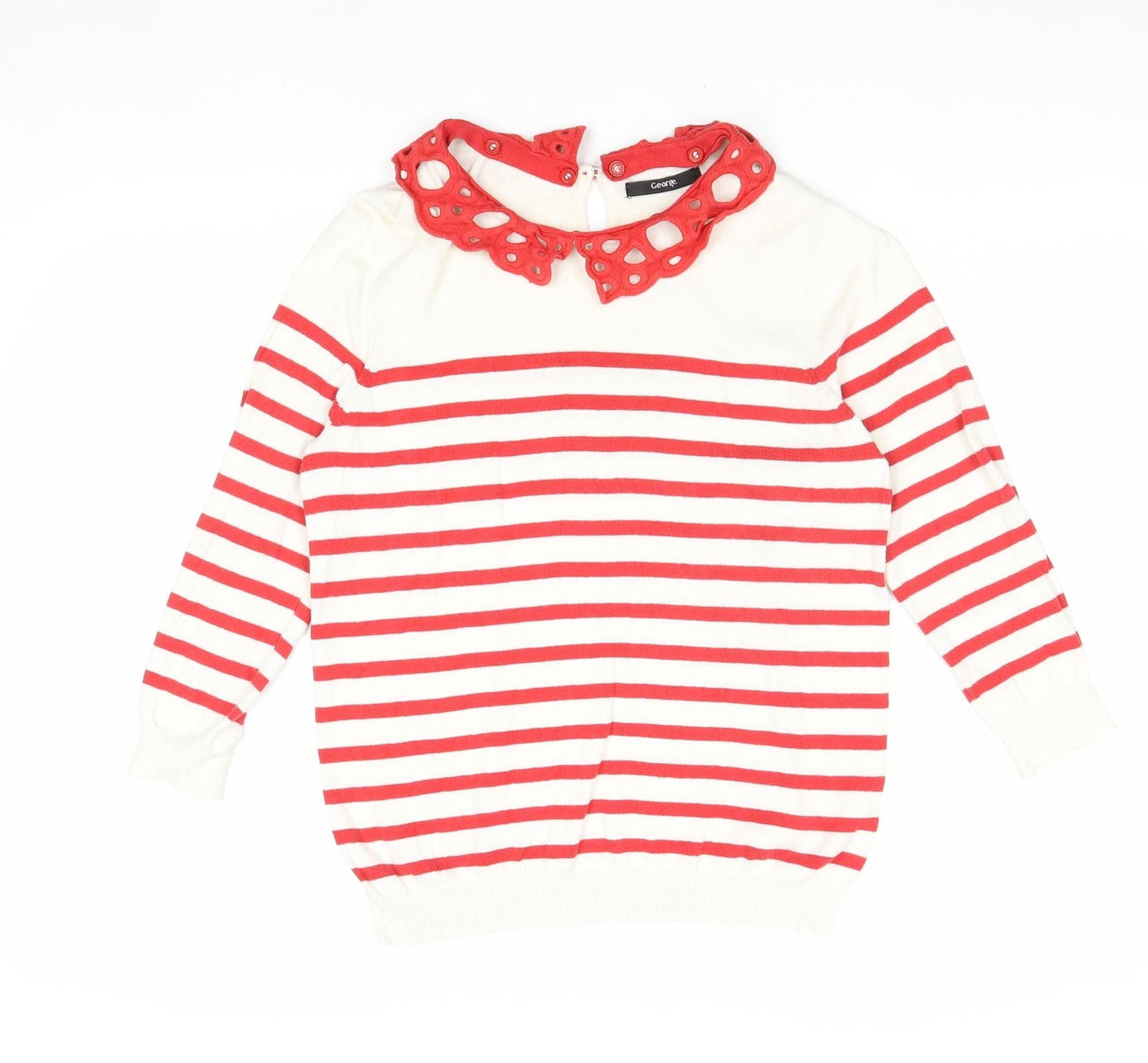 George Womens Red Collared Striped 100% Cotton Pullover Jumper Size 12