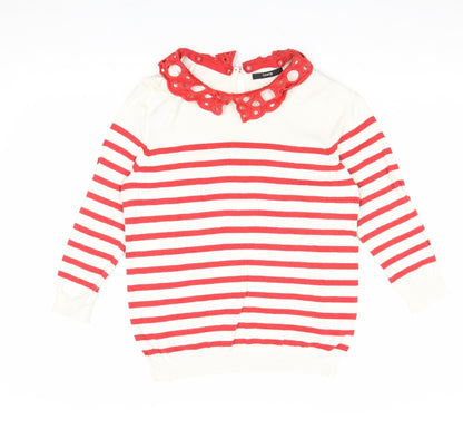 George Womens Red Collared Striped 100% Cotton Pullover Jumper Size 12