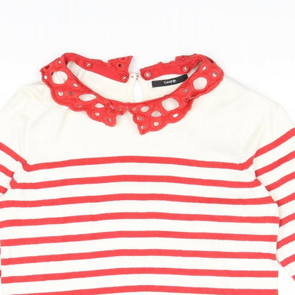 George Womens Red Collared Striped 100% Cotton Pullover Jumper Size 12