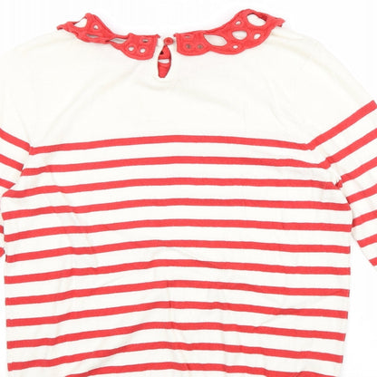 George Womens Red Collared Striped 100% Cotton Pullover Jumper Size 12