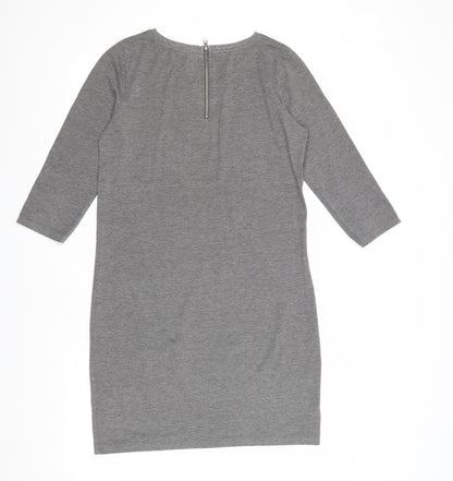 Vera Moda Womens Grey Cotton Shift Size XS Round Neck Zip
