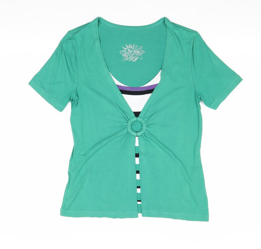 Olsen Womens Green Viscose Basic T-Shirt Size 10 Scoop Neck