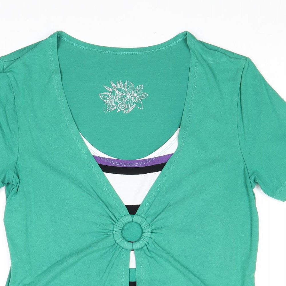 Olsen Womens Green Viscose Basic T-Shirt Size 10 Scoop Neck