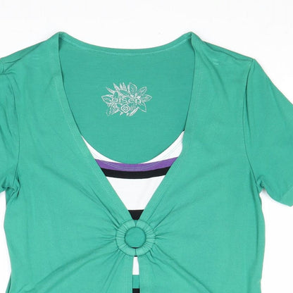 Olsen Womens Green Viscose Basic T-Shirt Size 10 Scoop Neck