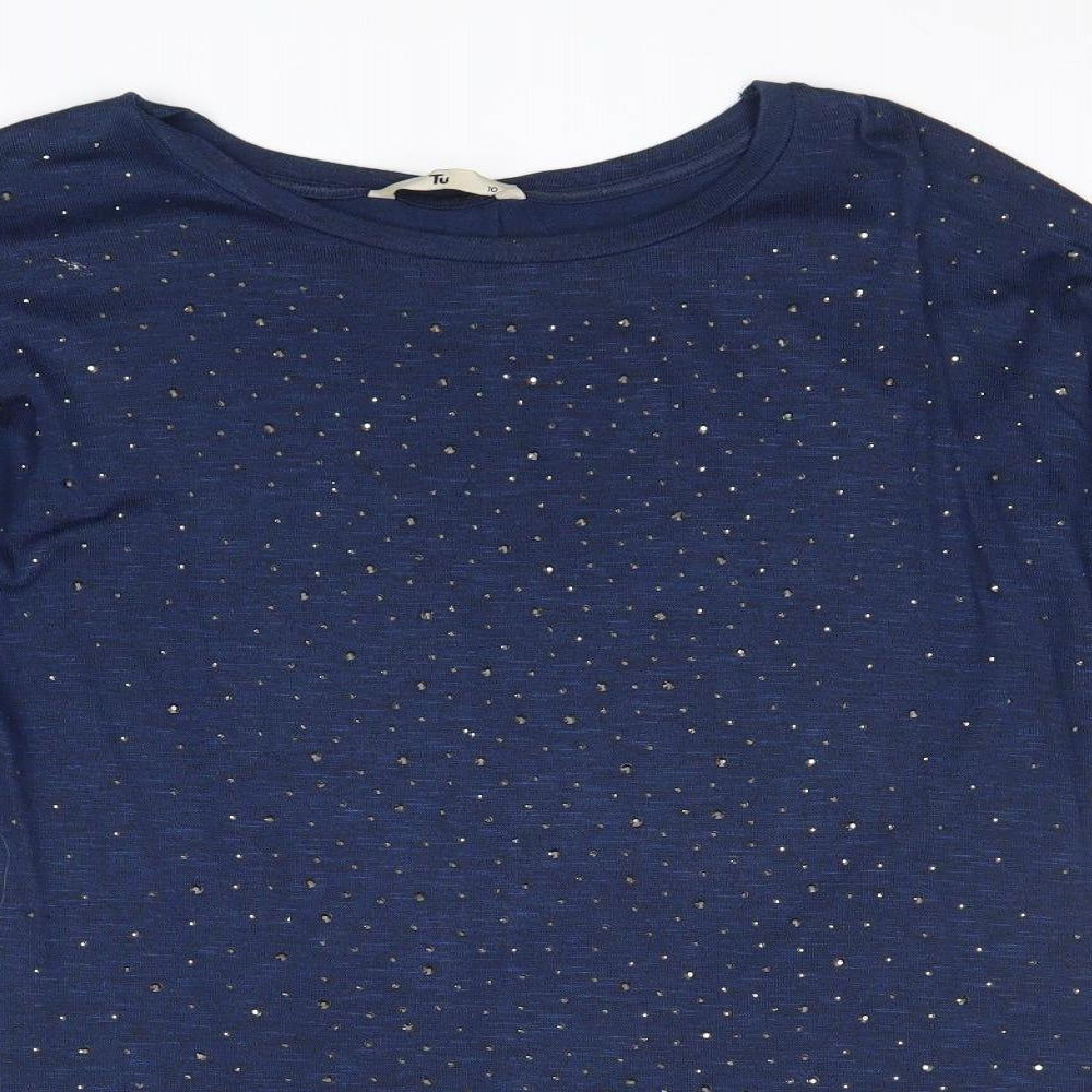 TU Womens Blue Boat Neck Viscose Pullover Jumper Size 10
