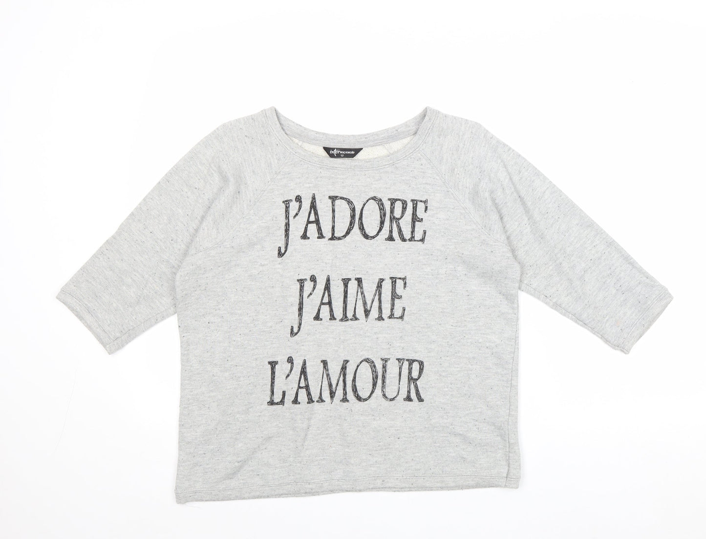 Internacionale Womens Grey Polyester Pullover Sweatshirt Size 12 Pullover - J'Adore J'Aime L'Amour