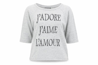 Internacionale Womens Grey Polyester Pullover Sweatshirt Size 12 Pullover - J'Adore J'Aime L'Amour