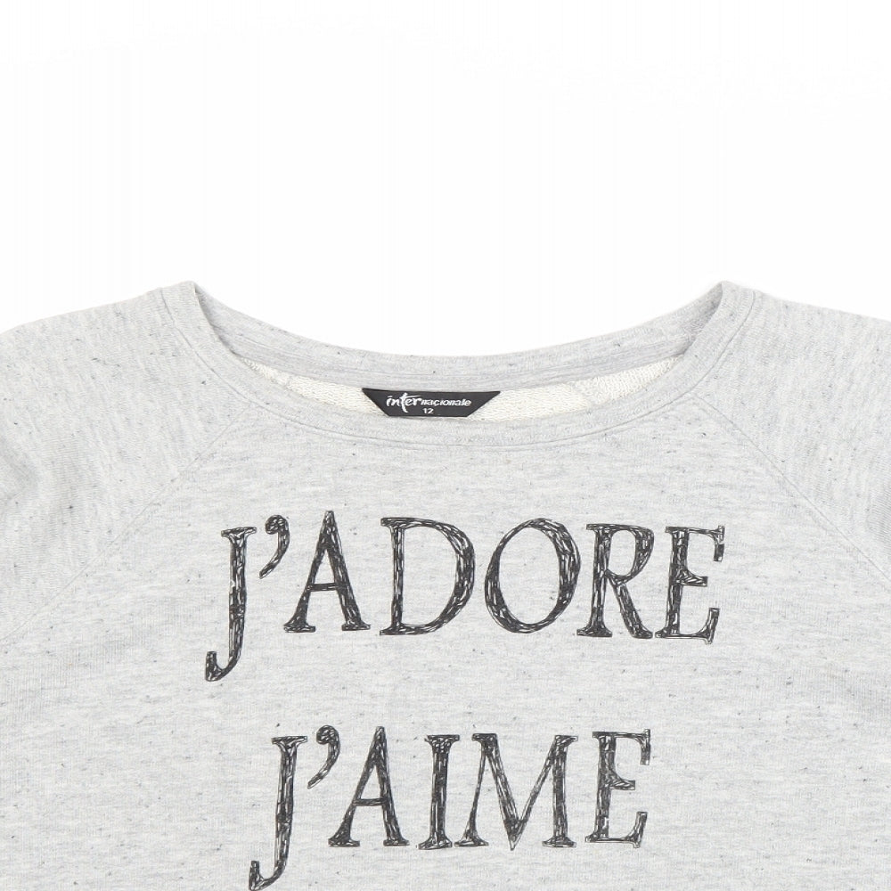 Internacionale Womens Grey Polyester Pullover Sweatshirt Size 12 Pullover - J'Adore J'Aime L'Amour