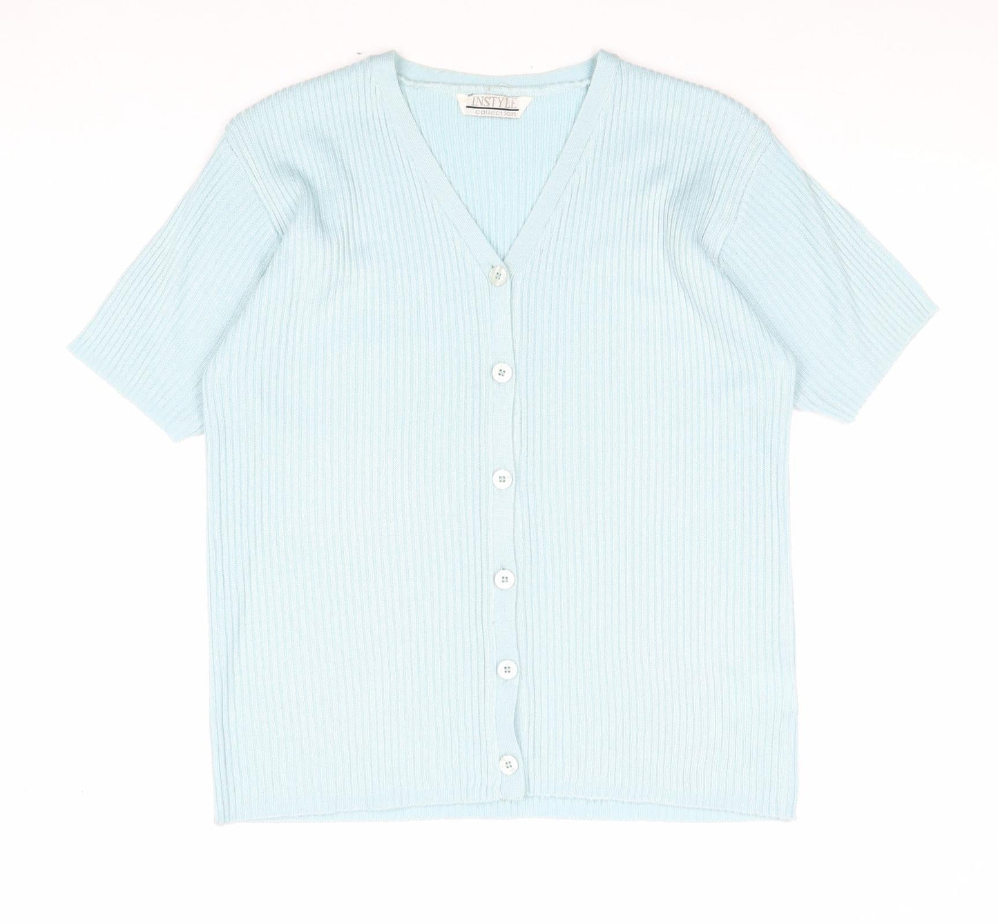 Instyle Womens Blue V-Neck Acrylic Cardigan Jumper Size M - Ribbed