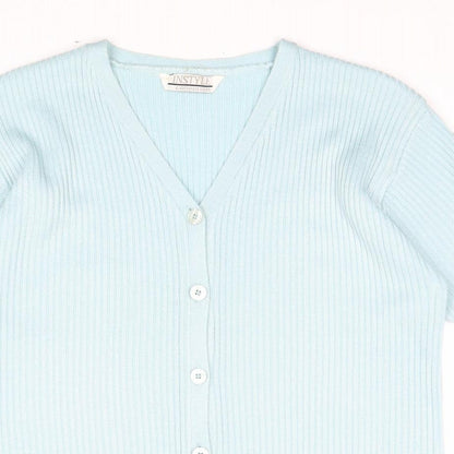Instyle Womens Blue V-Neck Acrylic Cardigan Jumper Size M - Ribbed