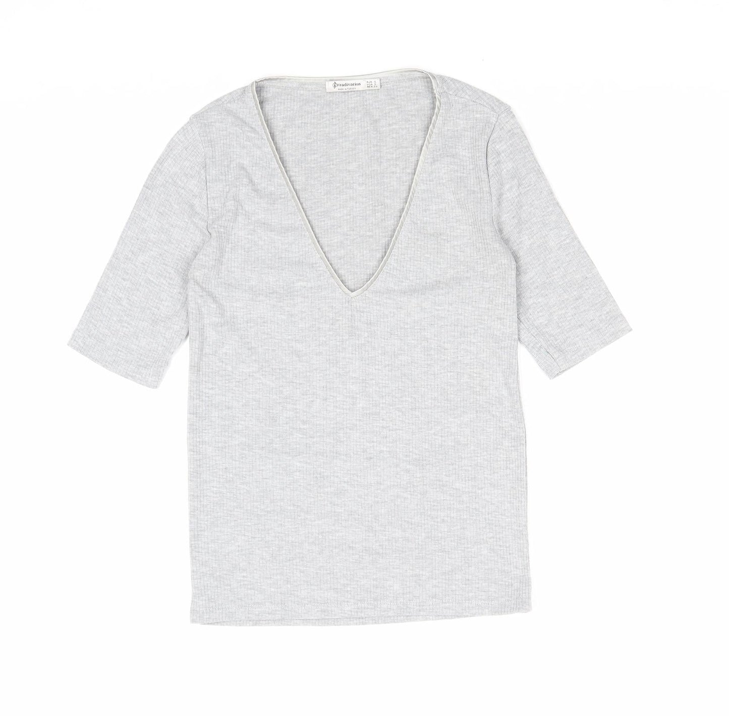 Womens UK Size S Stradivarius Grey Basic T-Shirt