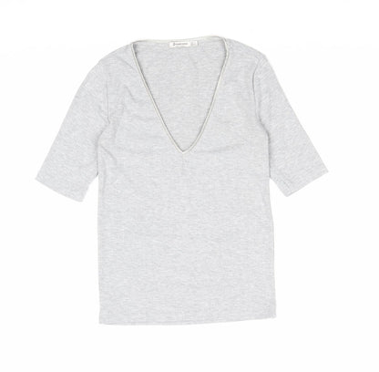 Womens UK Size S Stradivarius Grey Basic T-Shirt
