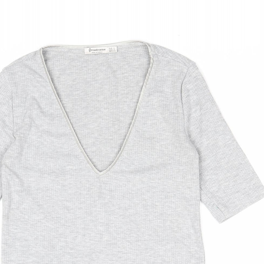 Womens UK Size S Stradivarius Grey Basic T-Shirt