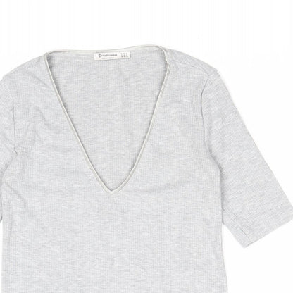Womens UK Size S Stradivarius Grey Basic T-Shirt