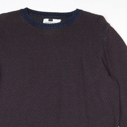 Topman Mens Blue Round Neck Acrylic Pullover Jumper Size M Long Sleeve