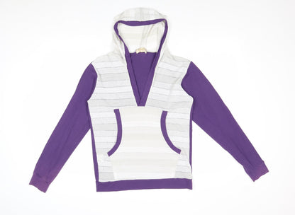 Fuel Womens Purple Striped Polyester Pullover Hoodie Size L Pullover