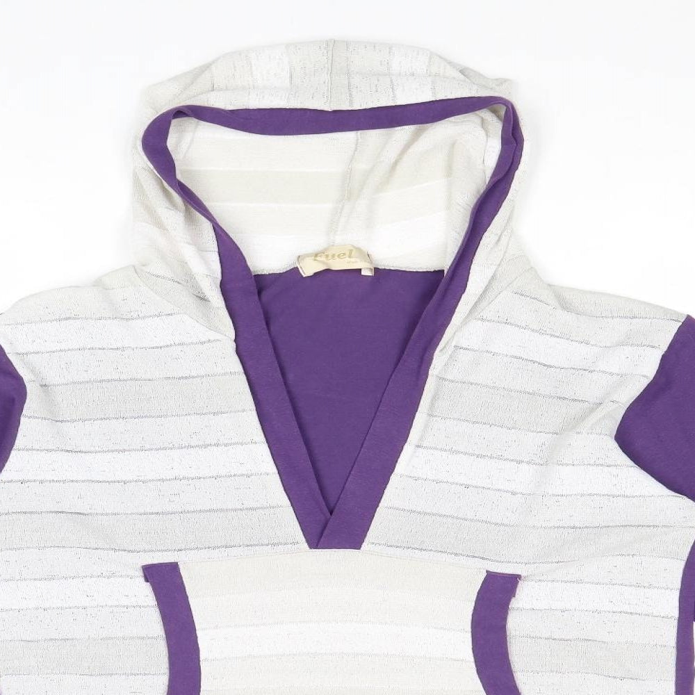 Fuel Womens Purple Striped Polyester Pullover Hoodie Size L Pullover