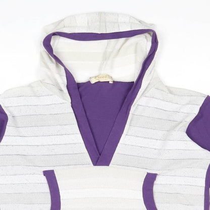 Fuel Womens Purple Striped Polyester Pullover Hoodie Size L Pullover
