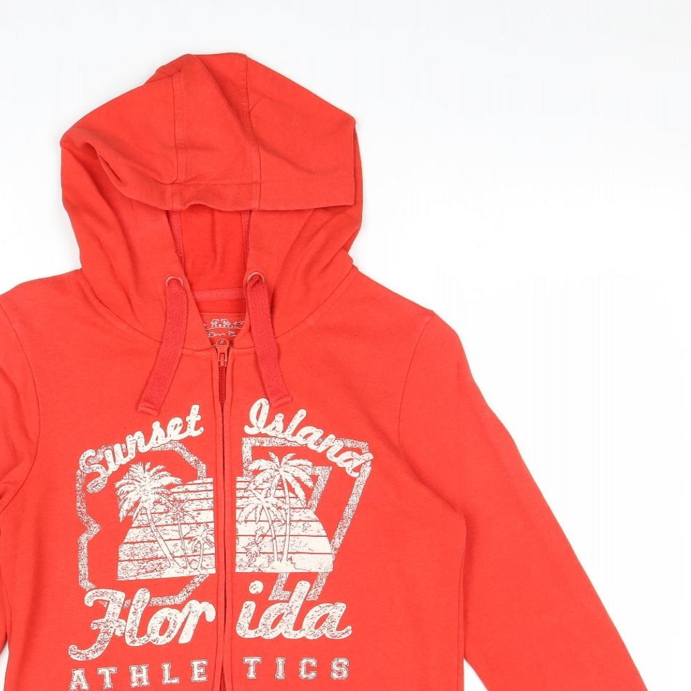 Denim & Co. Womens Red Cotton Full Zip Hoodie Size 8 Zip