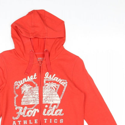 Denim & Co. Womens Red Cotton Full Zip Hoodie Size 8 Zip