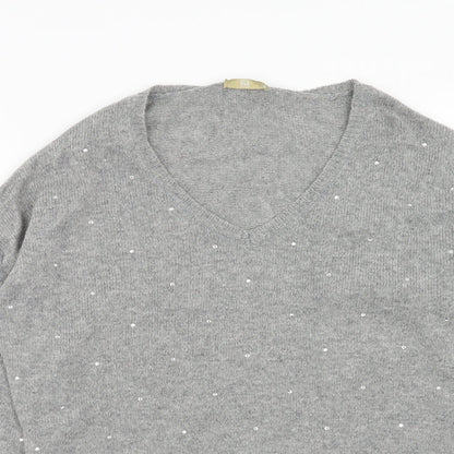 TU Womens Grey V-Neck Acrylic Pullover Jumper Size 12