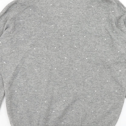 TU Womens Grey V-Neck Acrylic Pullover Jumper Size 12
