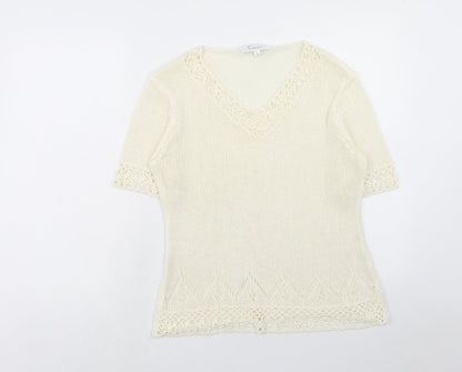 Classics Womens Ivory V-Neck Acrylic Pullover Jumper Size L