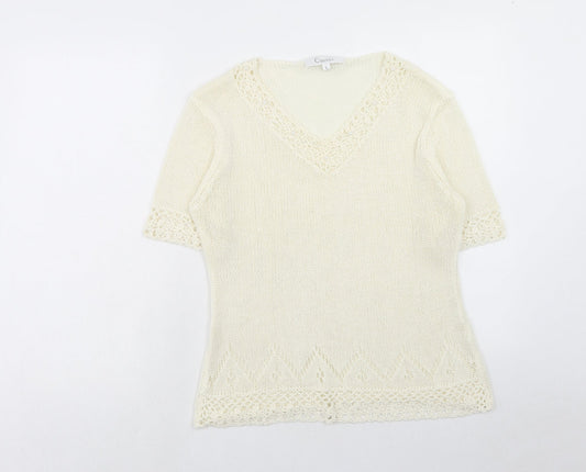 Classics Womens Ivory V-Neck Acrylic Pullover Jumper Size L