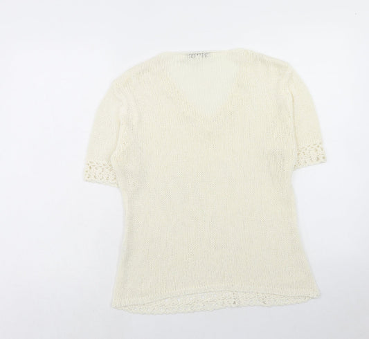 Classics Womens Ivory V-Neck Acrylic Pullover Jumper Size L