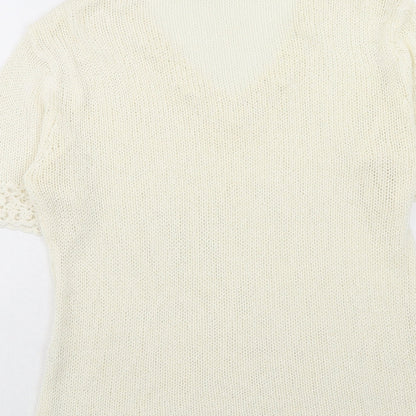 Classics Womens Ivory V-Neck Acrylic Pullover Jumper Size L