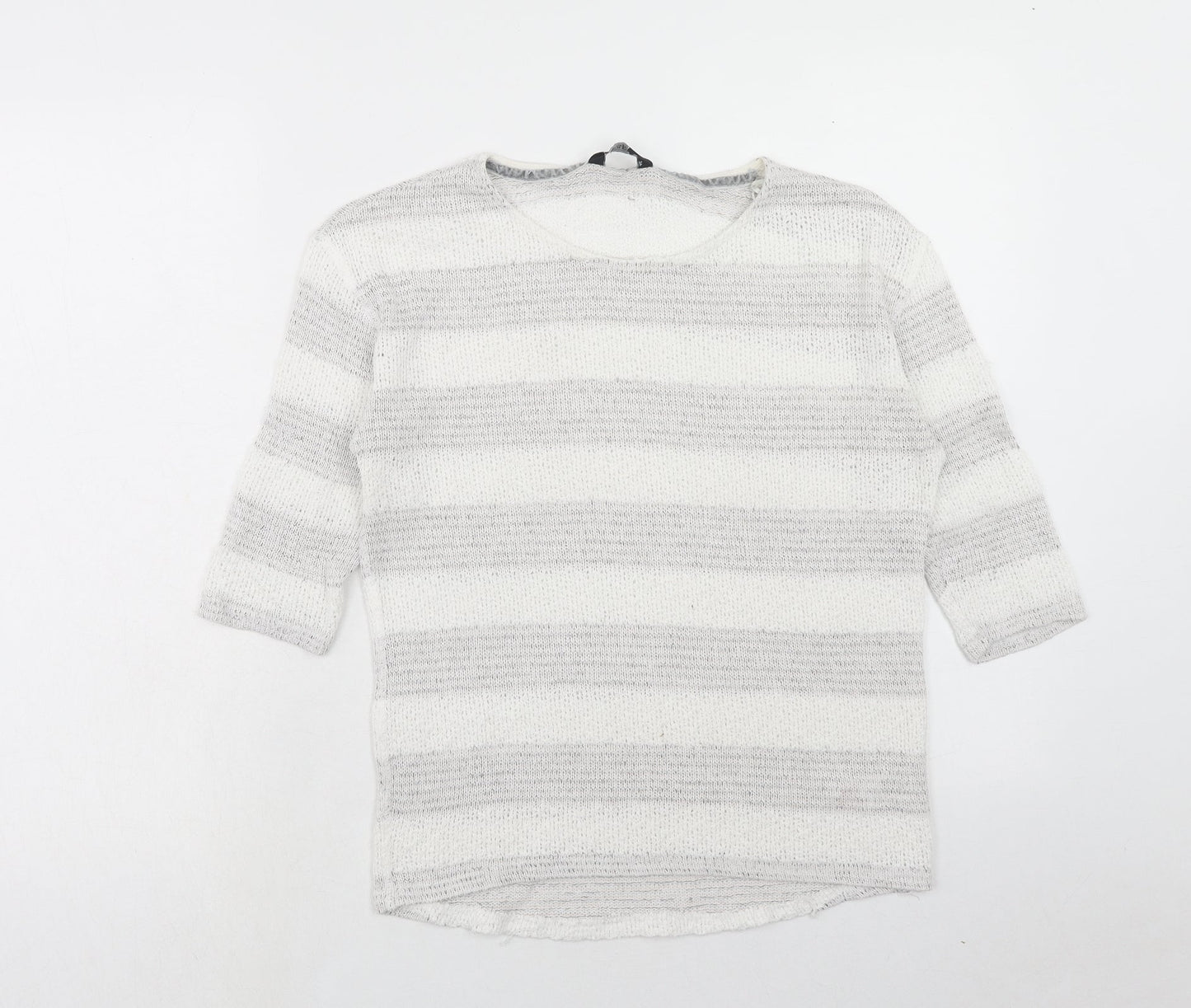 F&F Womens White Round Neck Geometric Viscose Pullover Jumper Size 10