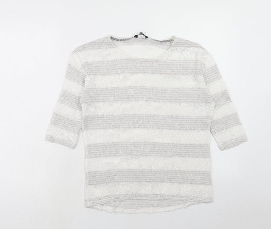 F&F Womens White Round Neck Geometric Viscose Pullover Jumper Size 10