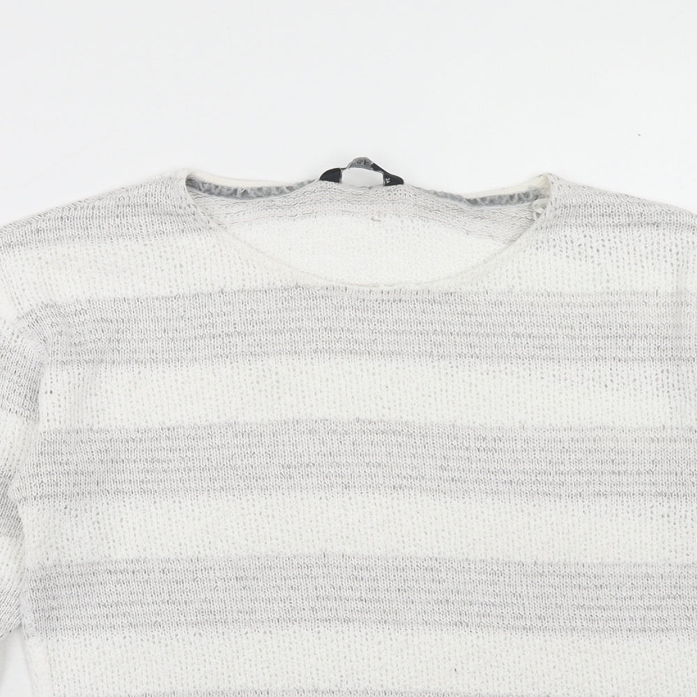 F&F Womens White Round Neck Geometric Viscose Pullover Jumper Size 10