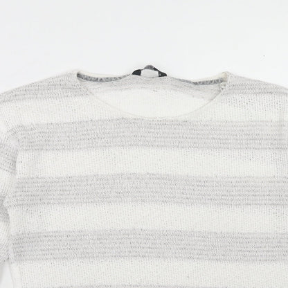 F&F Womens White Round Neck Geometric Viscose Pullover Jumper Size 10