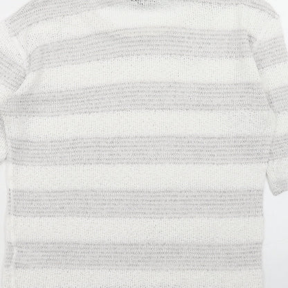 F&F Womens White Round Neck Geometric Viscose Pullover Jumper Size 10