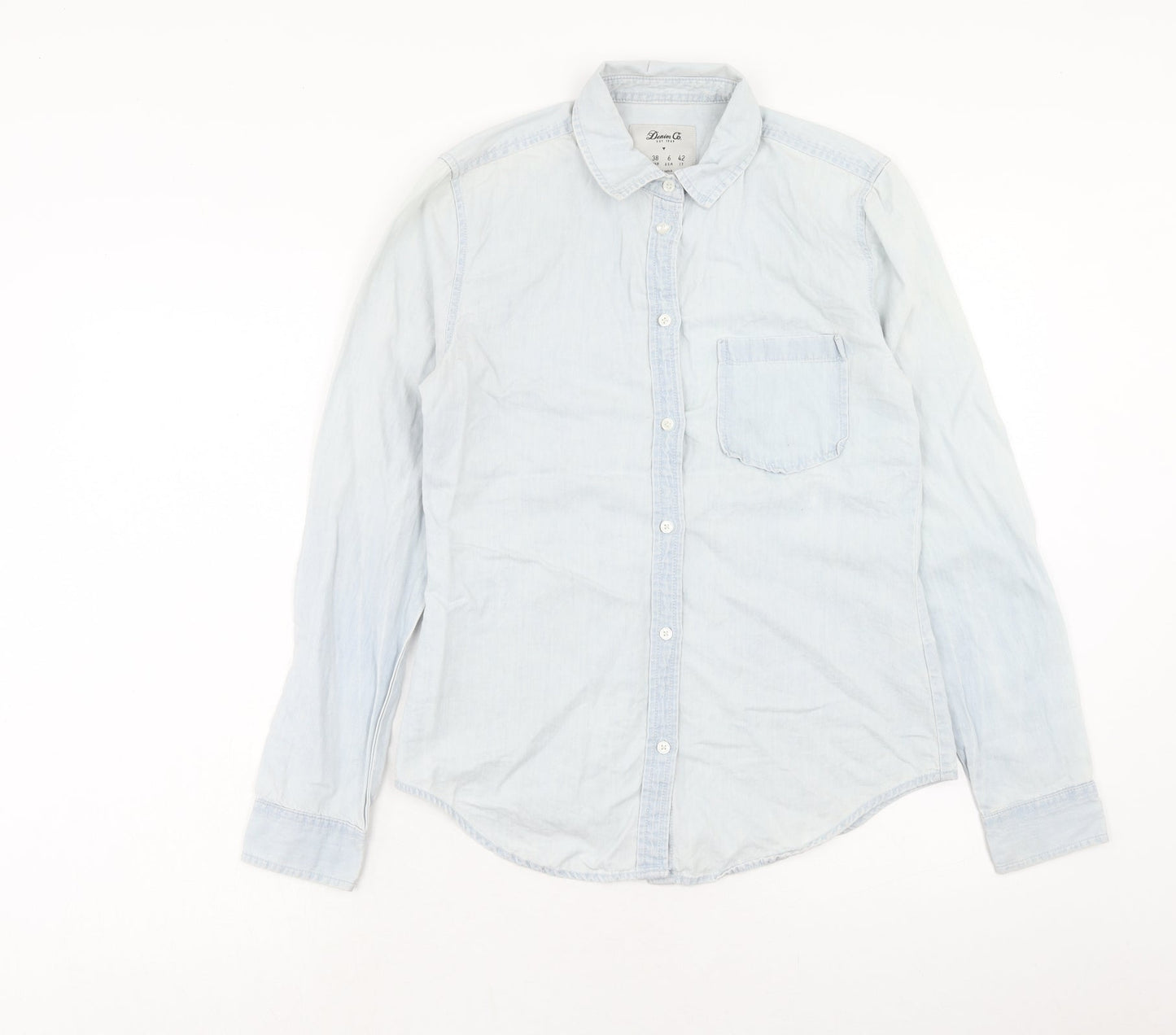 Denim & Co. Womens Blue Cotton Basic Button-Up Size 10 Collared