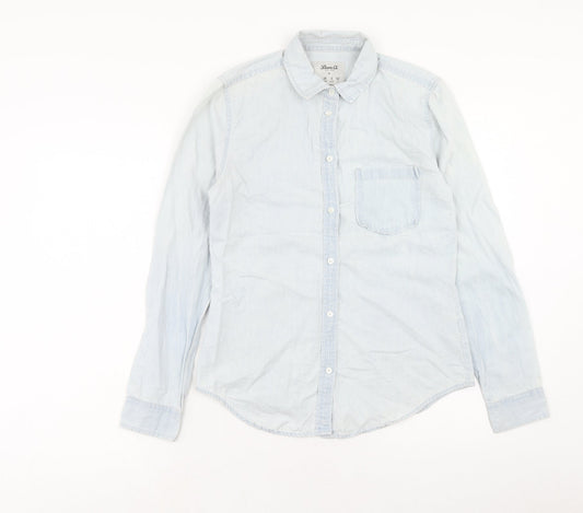 Denim & Co. Womens Blue Cotton Basic Button-Up Size 10 Collared