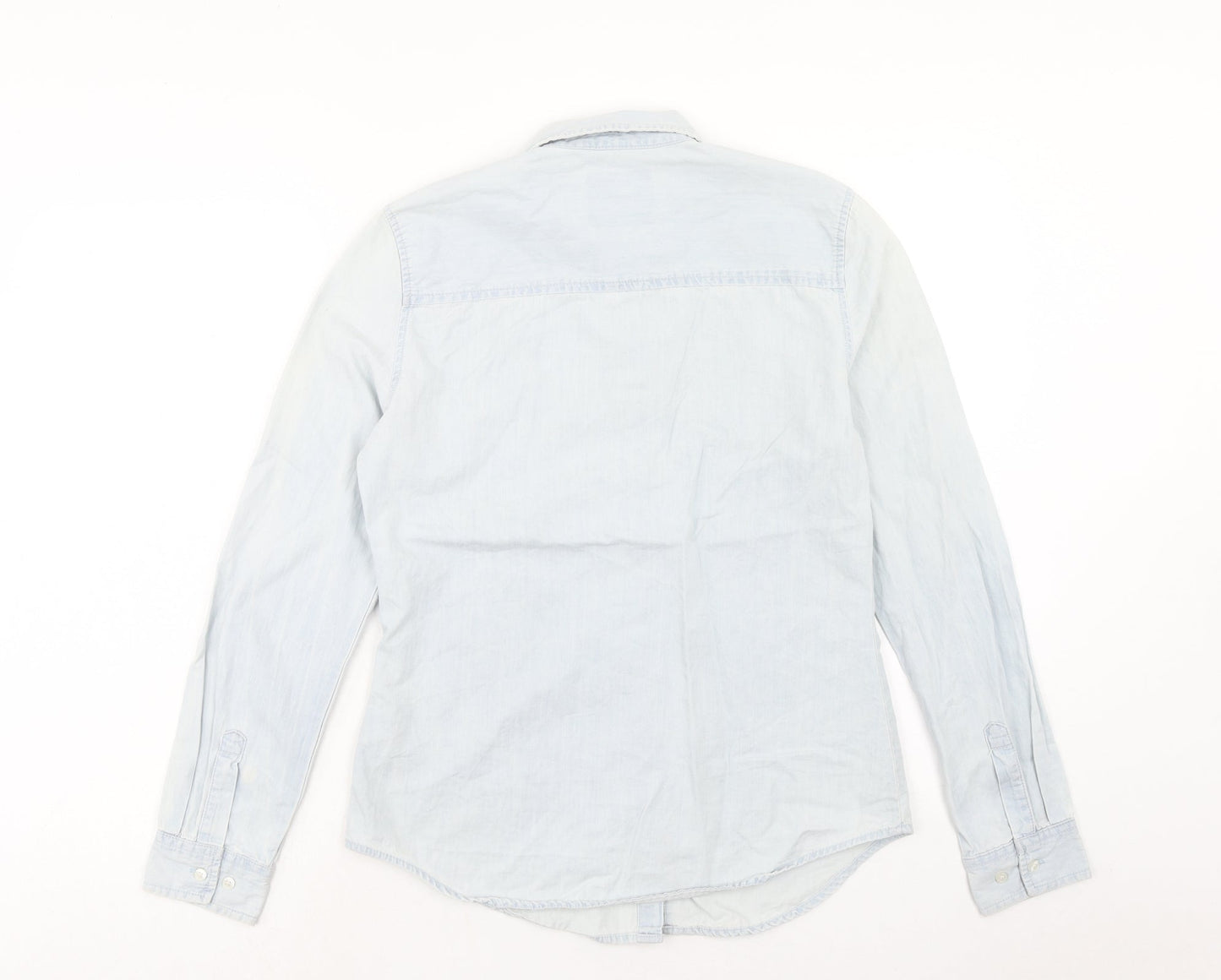 Denim & Co. Womens Blue Cotton Basic Button-Up Size 10 Collared