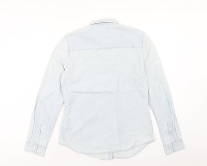 Denim & Co. Womens Blue Cotton Basic Button-Up Size 10 Collared