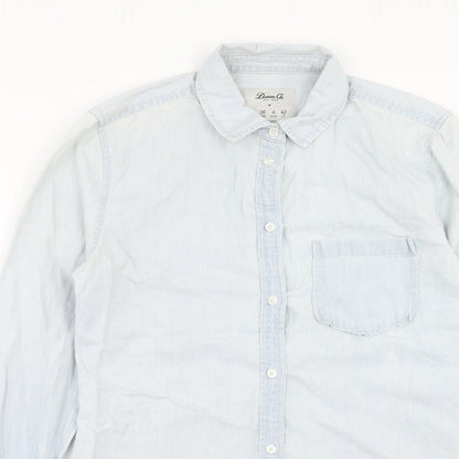 Denim & Co. Womens Blue Cotton Basic Button-Up Size 10 Collared